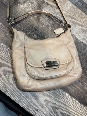 Coach Pebbled Leather Hobo Bag - Beige